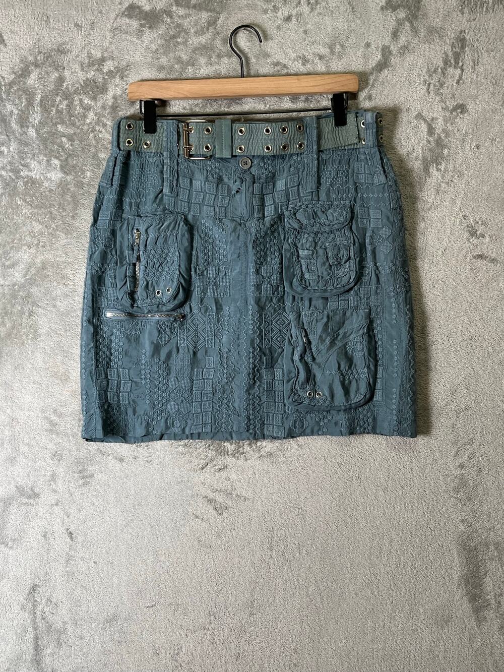 Johnny Was Utility Cargo Mini Skirt Belted Pocket Y2K Grunge Streetwear Blue 8